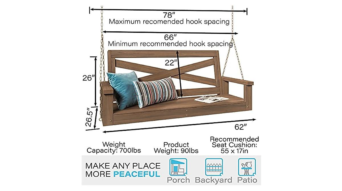 Heavy Duty Porch Swing - 700 Lb Capacity in Warm Walnut