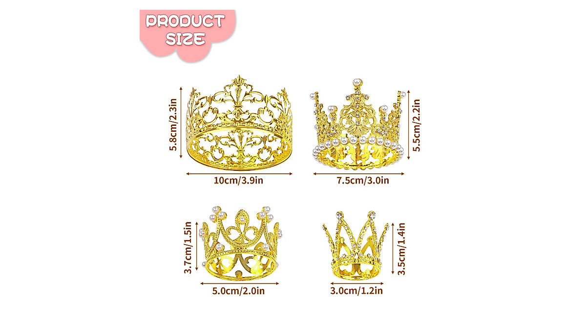 4 PCS Gold Crown Cake Topper - Perfect for Parties & Events