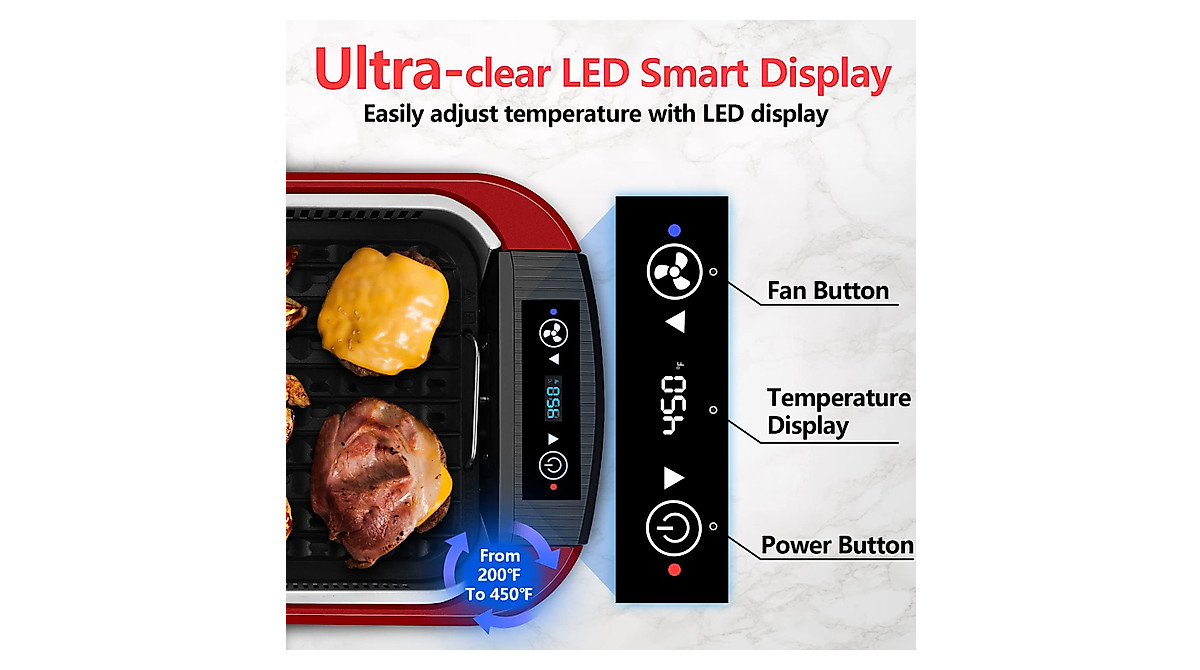 CUSIMAX Smokeless Indoor Grill with Smart Display & Non-Stick Plate