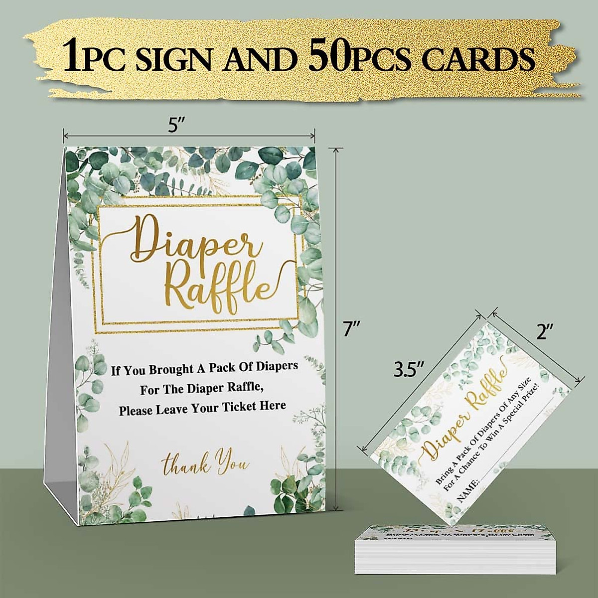 Diaper Raffle Baby Shower Game Sign & Cards - Greenery Theme