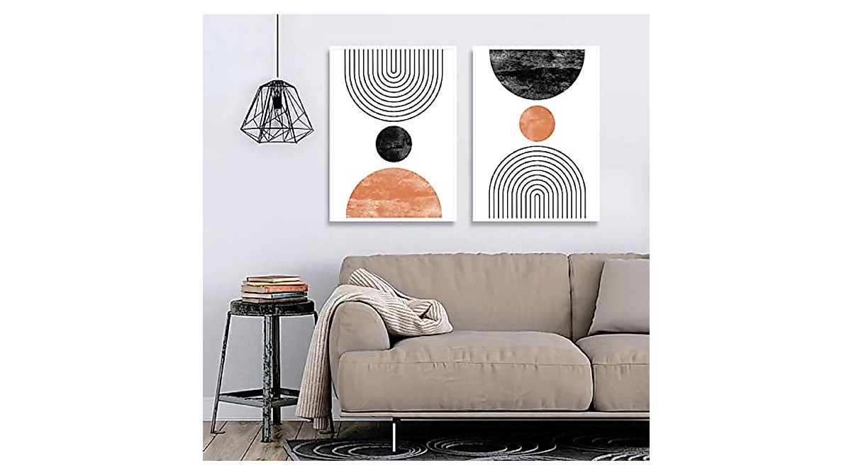 Mid Century Geometric Wall Art Set - Boho Abstract Canvas Prints