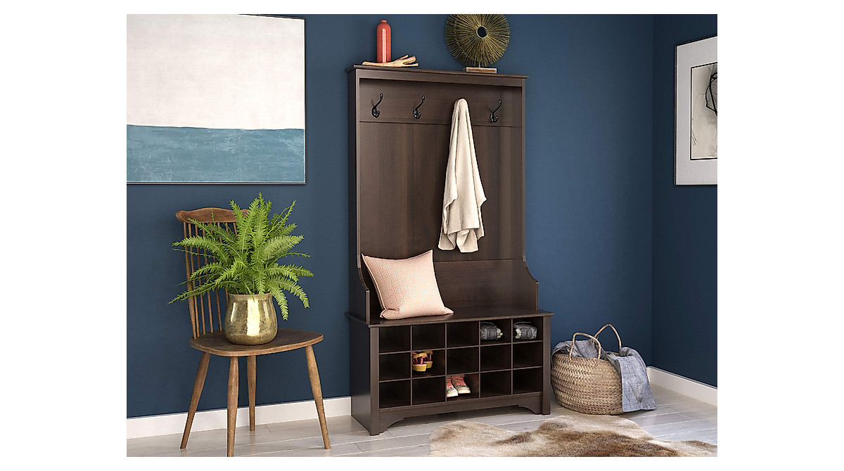Stylish Prepac Hall Tree with Shoe Storage - Espresso
