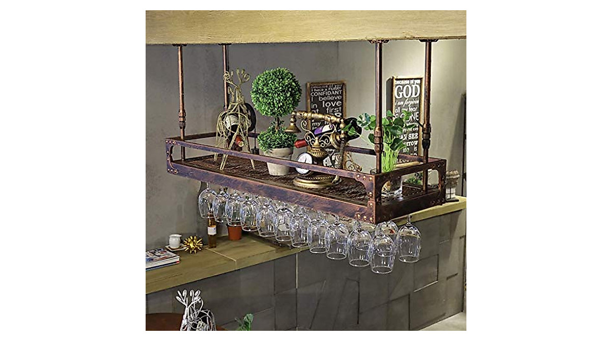 FIZDI Floating Bar Unit & Ceiling Wine Rack - Industrial Style