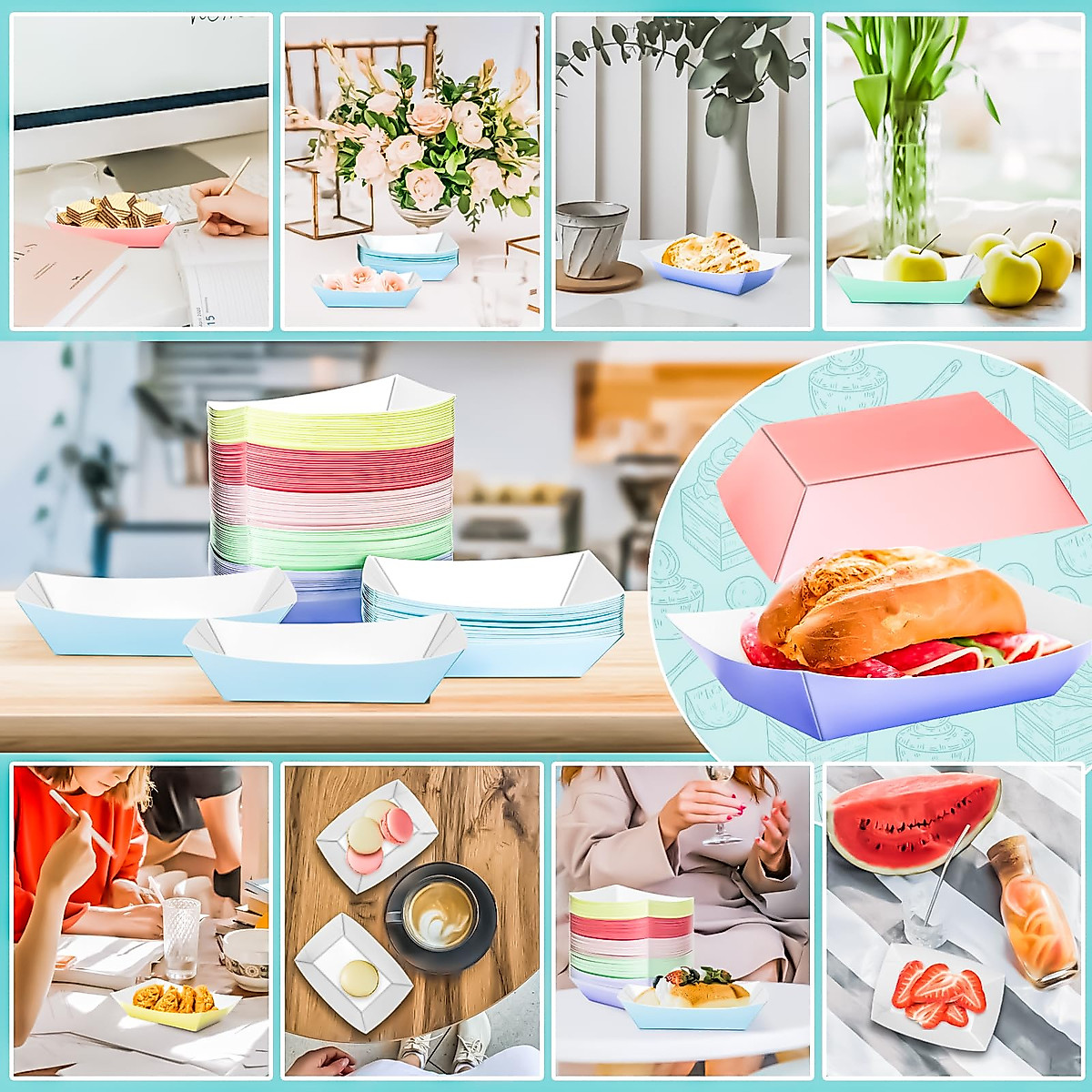 Picnic Party Food Trays Mifoci 120 Pcs 1 Lb Disposable Food Tray Checkered Paper Food Boats Colorful Burger Holder Paperboard Nacho Containers Nacho Plates Serving Dishes For Multicolor Snack Trays For Parties - View #3