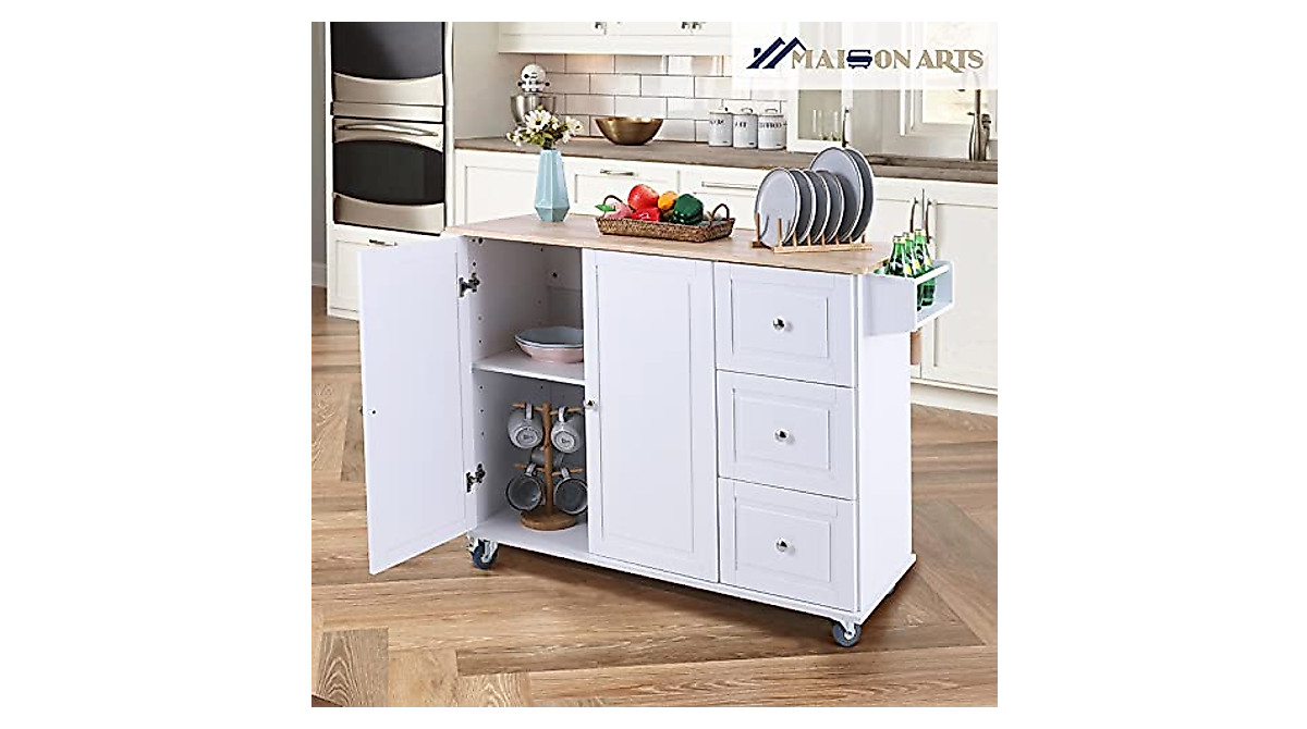 MAISON ARTS Mobile Kitchen Island with Drop Leaf & Storage