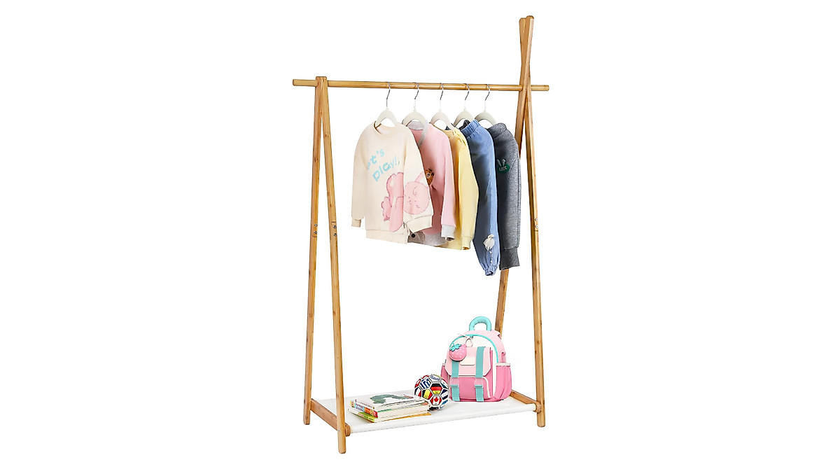 Jotsport Kids Dress Up Rack - Foldable Bamboo Organiser for Playroom