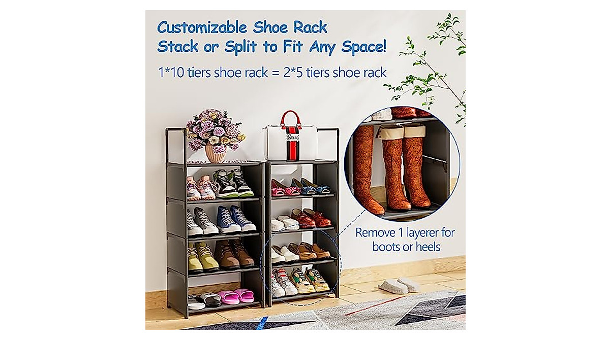 Narrow 10-Tier Shoe Rack - Maximize Entryway Space