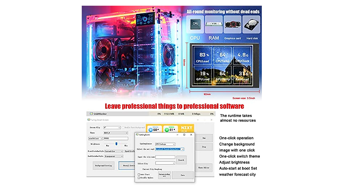 XIXIAN 3.5 Inch IPS LCD Monitor for CPU and GPU Monitoring