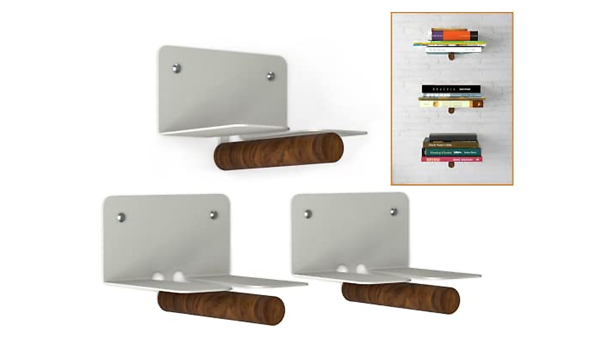 Invisible Floating Bookshelf with Wooden Rod - Wall Mount Storage