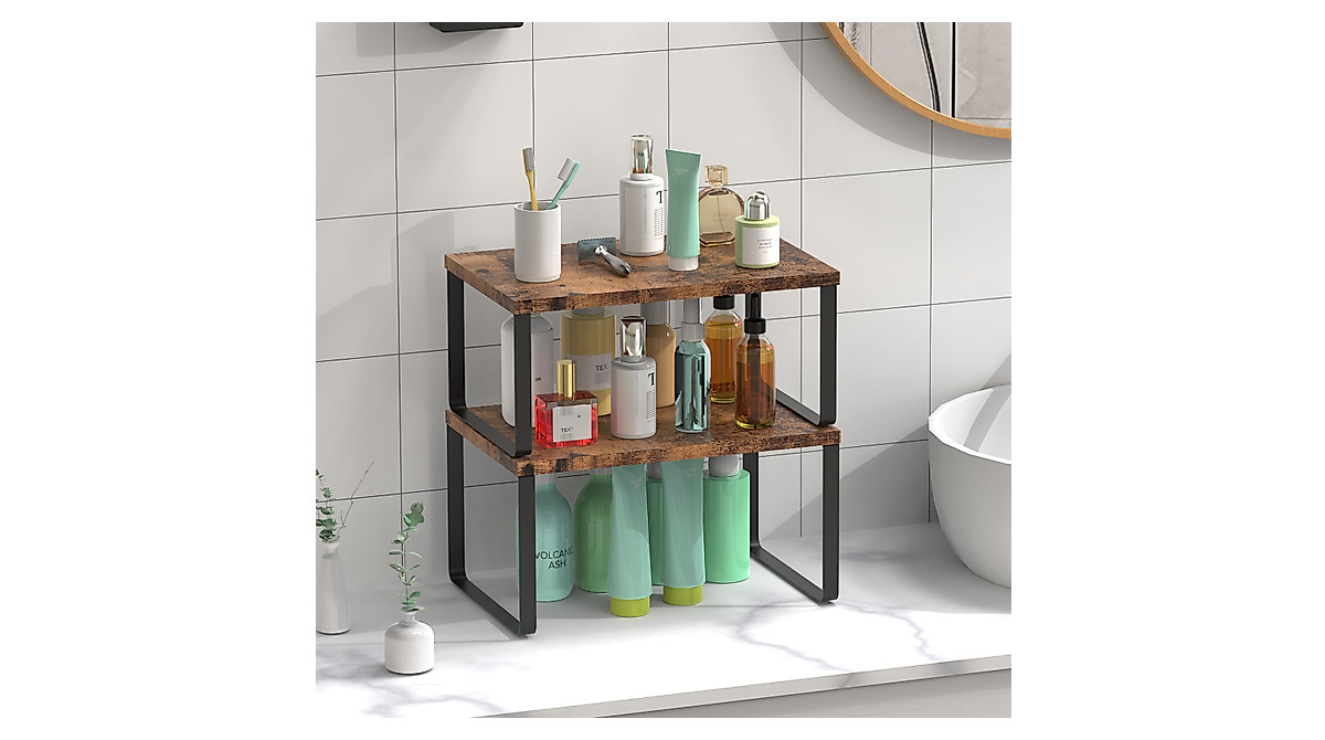 CADUKE Stackable & Expandable Kitchen Shelves - Rustic Wood Organizer