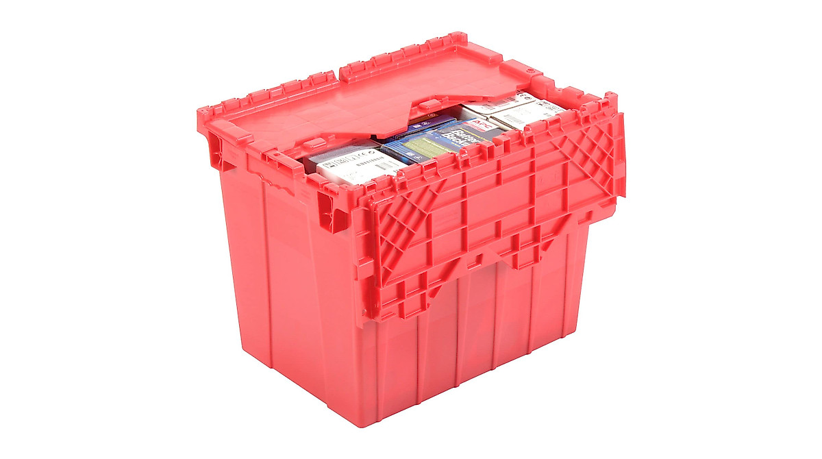 Durable Red Storage Container with Hinged Lid