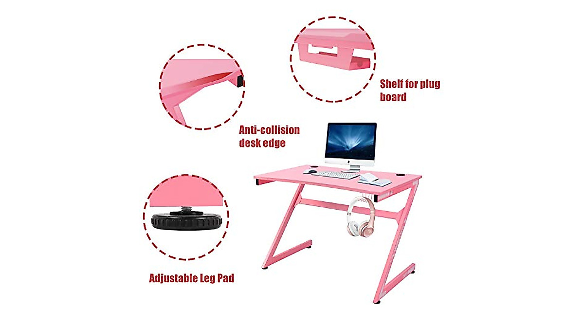 YIGOBUY Pink Gaming Desk - Stylish & Sturdy