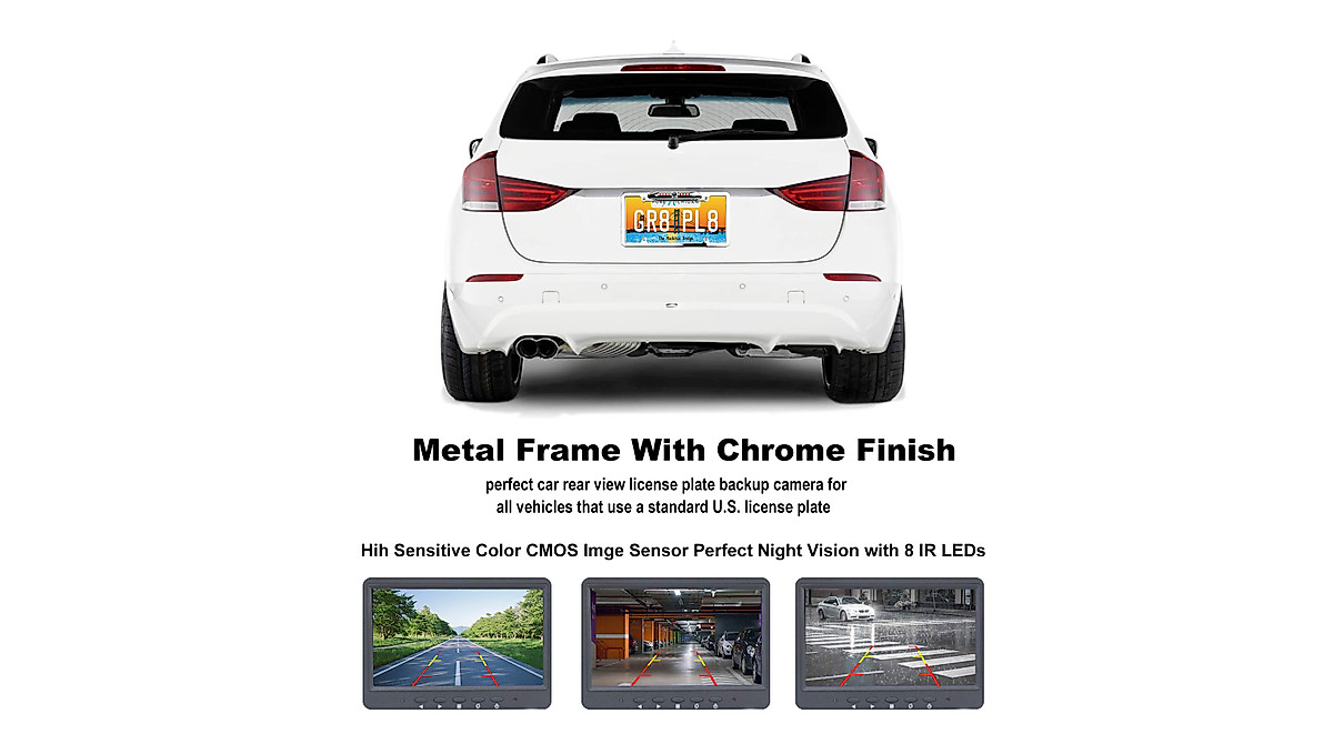License Plate Backup Camera with Night Vision and Wide View Angle