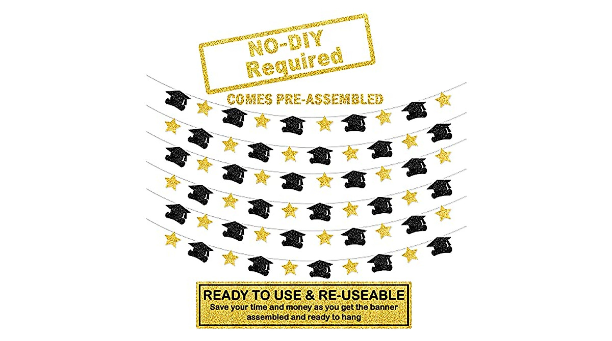 Elegant Black & Gold Graduation Garland 10 Feet - Perfect Party Decor