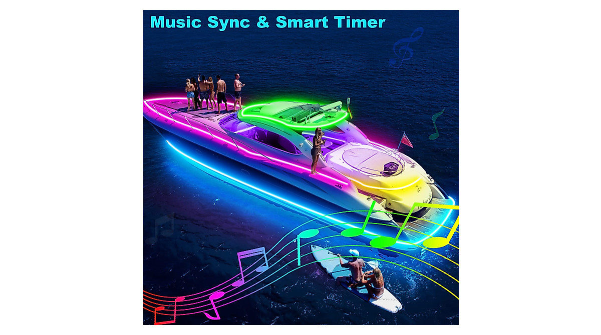 LED Boat Lights Strip 33FT Waterproof RGB Marine Light with App Control