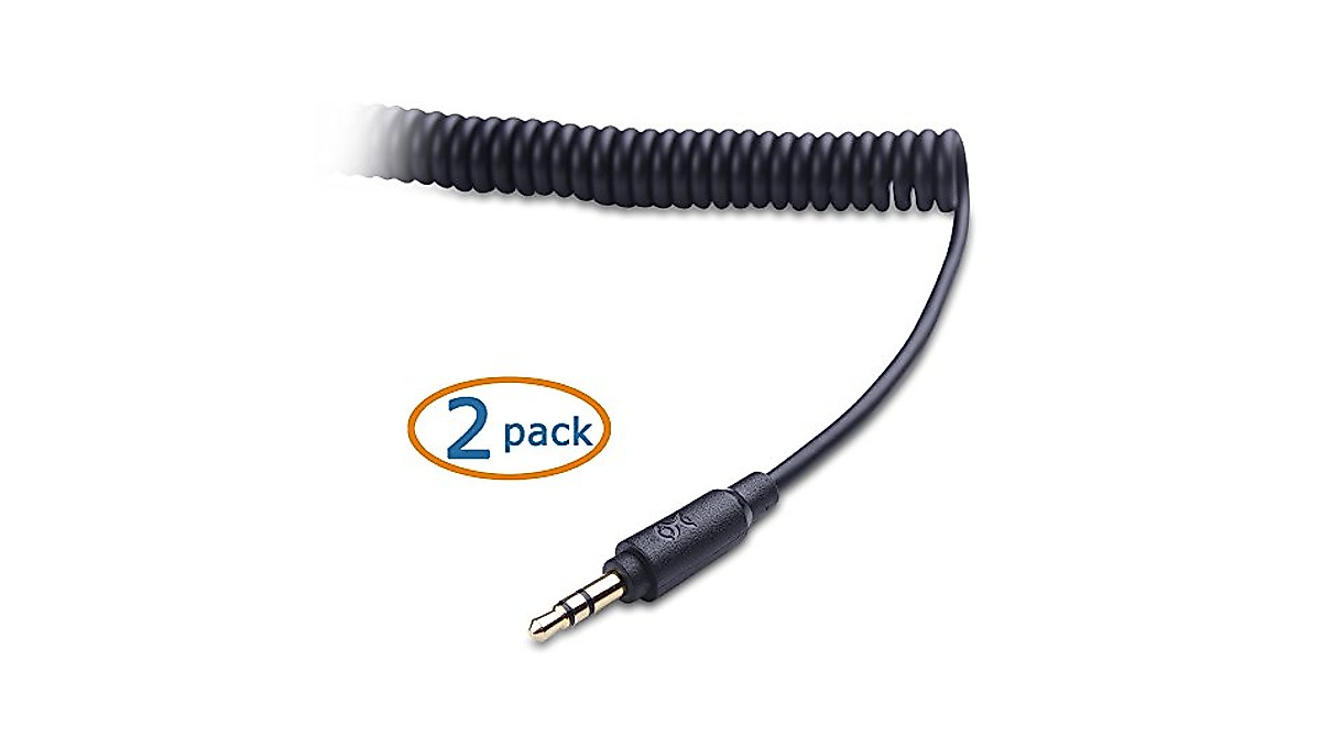 Coiled 3.5mm Stereo Audio Cable 2-Pack for Mobile & Car Use