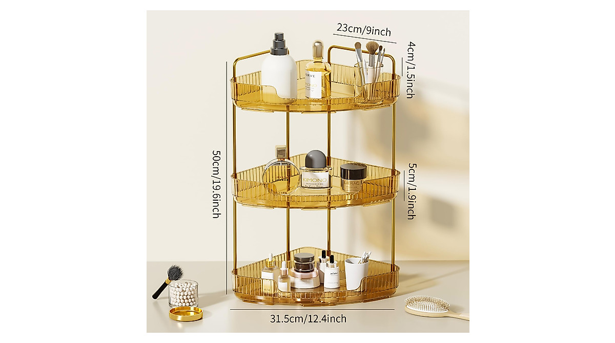 Shario Corner Bathroom Organizer - 3 Tier Makeup & Perfume Storage