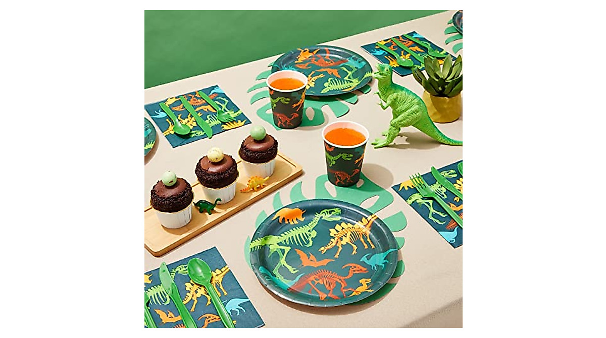 Dinosaur Party Supplies for 24 Guests | Complete Dino Dinnerware Set
