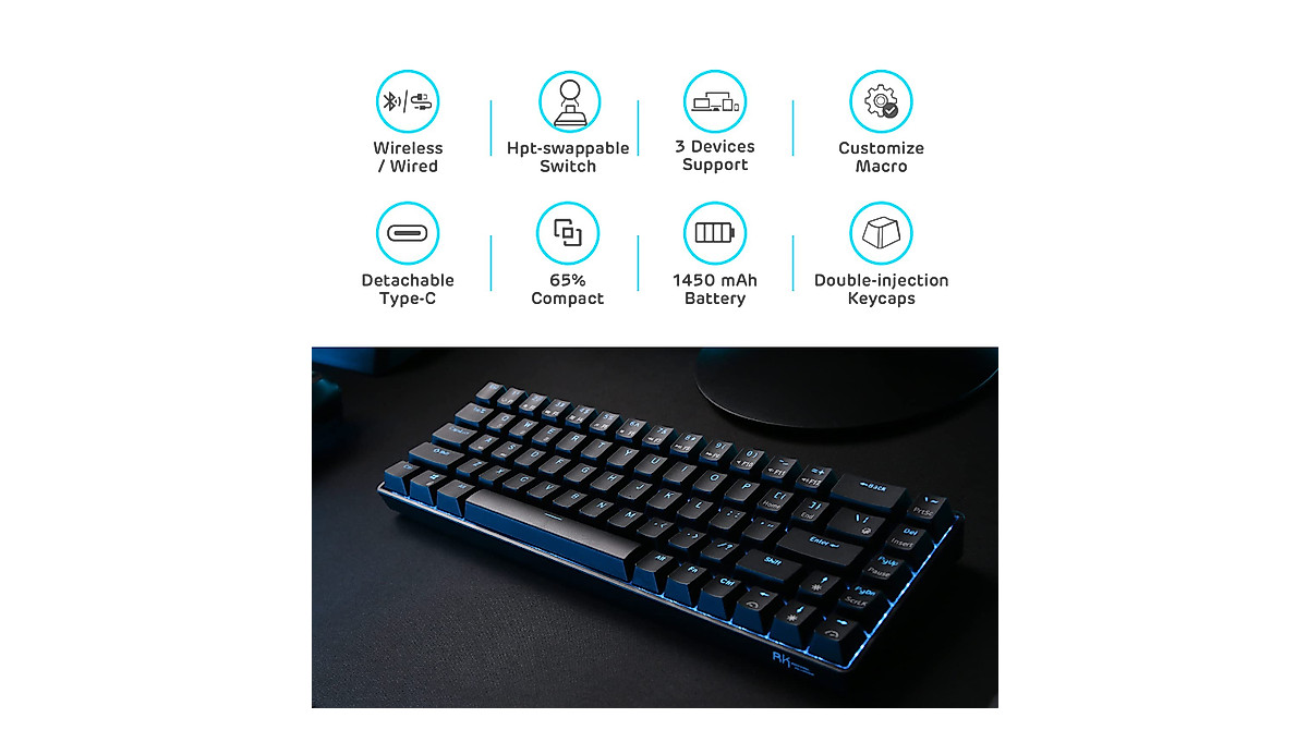 RK Royal Kludge RK68 Wireless Mechanical Keyboard - Compact & Customizable