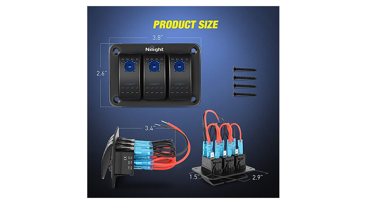 Nilight 3 Gang Rocker Switch Panel for Car & Marine - Pre-Wired