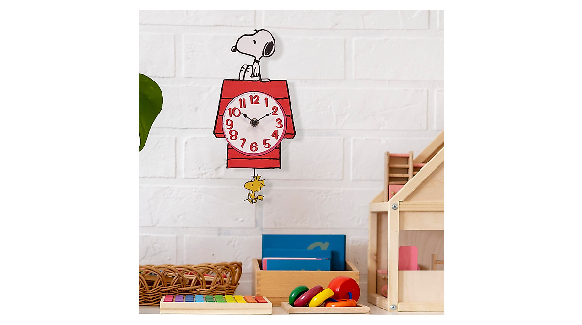 Peanuts Snoopy Dog House Wall Clock - Whimsical 12-Inch Pendulum