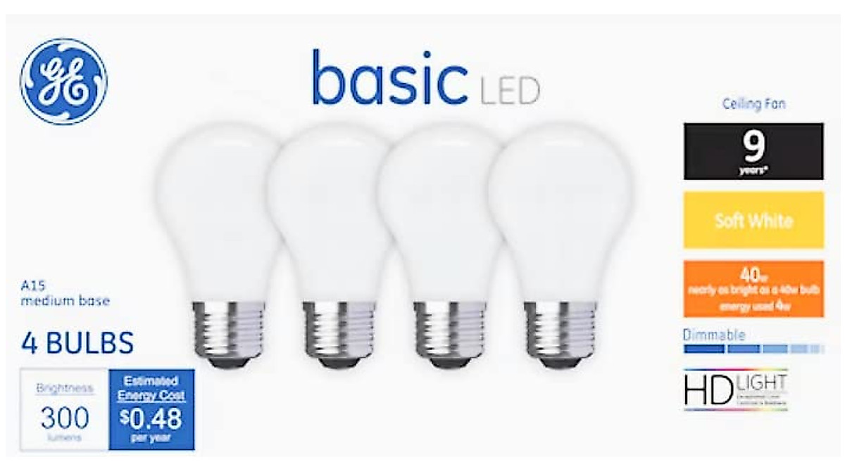 GE Basic Dimmable LED A15 Bulbs - Soft White, 40W Eq, 4-Pack