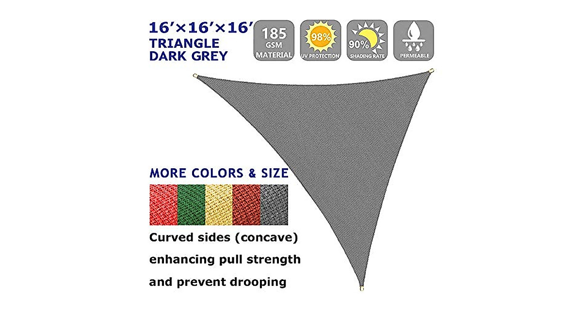 Shade&Beyond Triangle Sun Shade Sail 16'x16'x16' Dark Grey - UV Protect