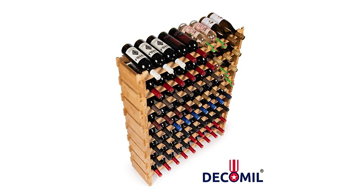 DECOMIL 72-Bottle Bamboo Wine Rack - Space-Saving Modular Storage