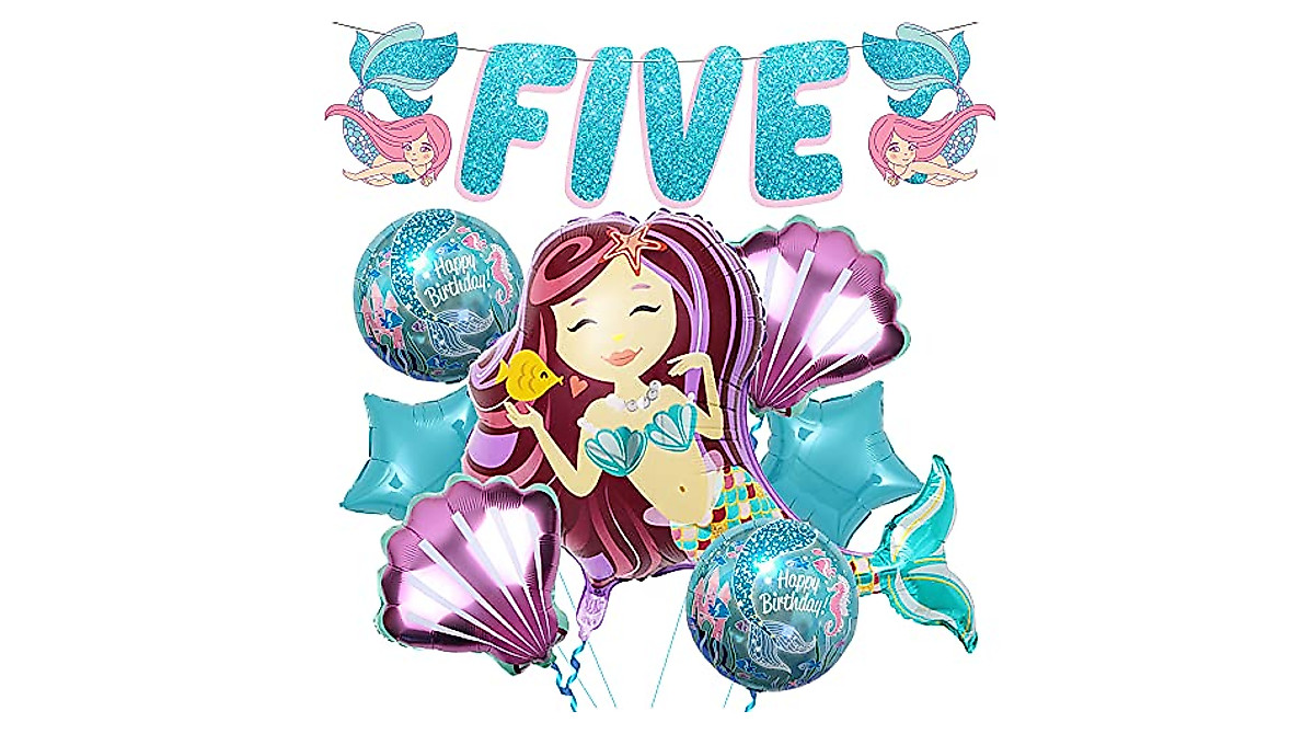 Mermaid 5th Birthday Decorations for Girls - Complete Party Set