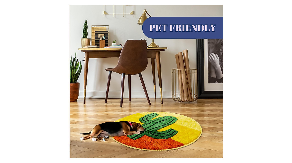 Beyond Deco Cactus Rug - Handmade 35” Fluffy Area Rug for Home