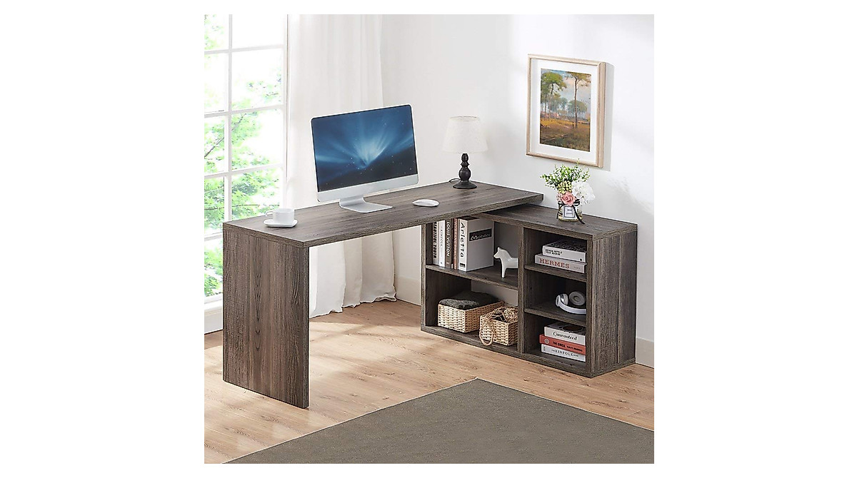 HSH L Shaped Computer Desk - Rustic Corner Workstation for Home Office