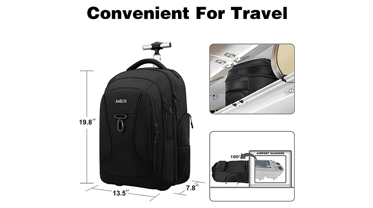 AMBOR Waterproof Rolling Backpack for Travel & Work