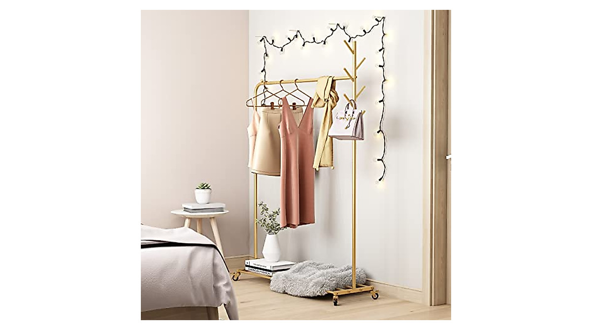 Gold Clothes Rack with Shelf - Heavy Duty Rolling Garment Rack