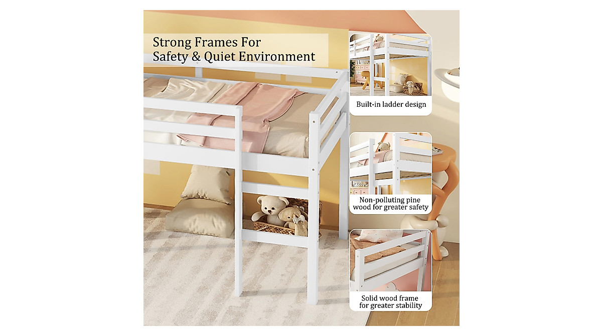ANDORON Twin Loft Bed for Kids – Space-Saving & Safe with Guardrail