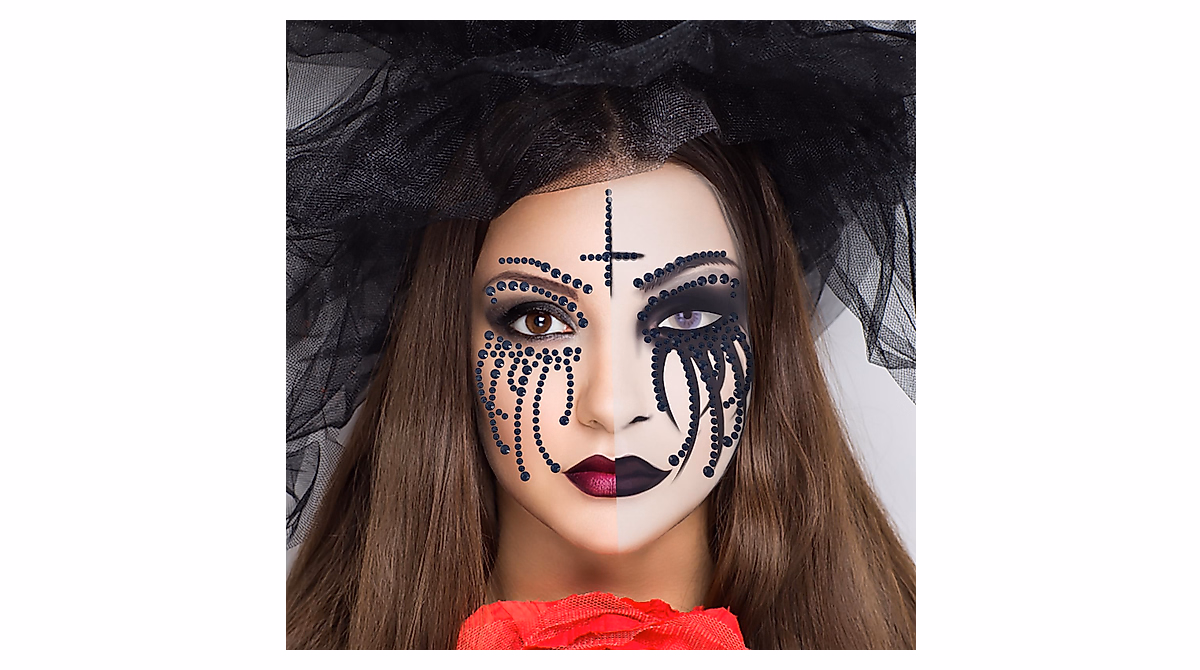 2 Pack Day Of The Dead Skull Rhinestone Face Tattoos for Halloween ...
