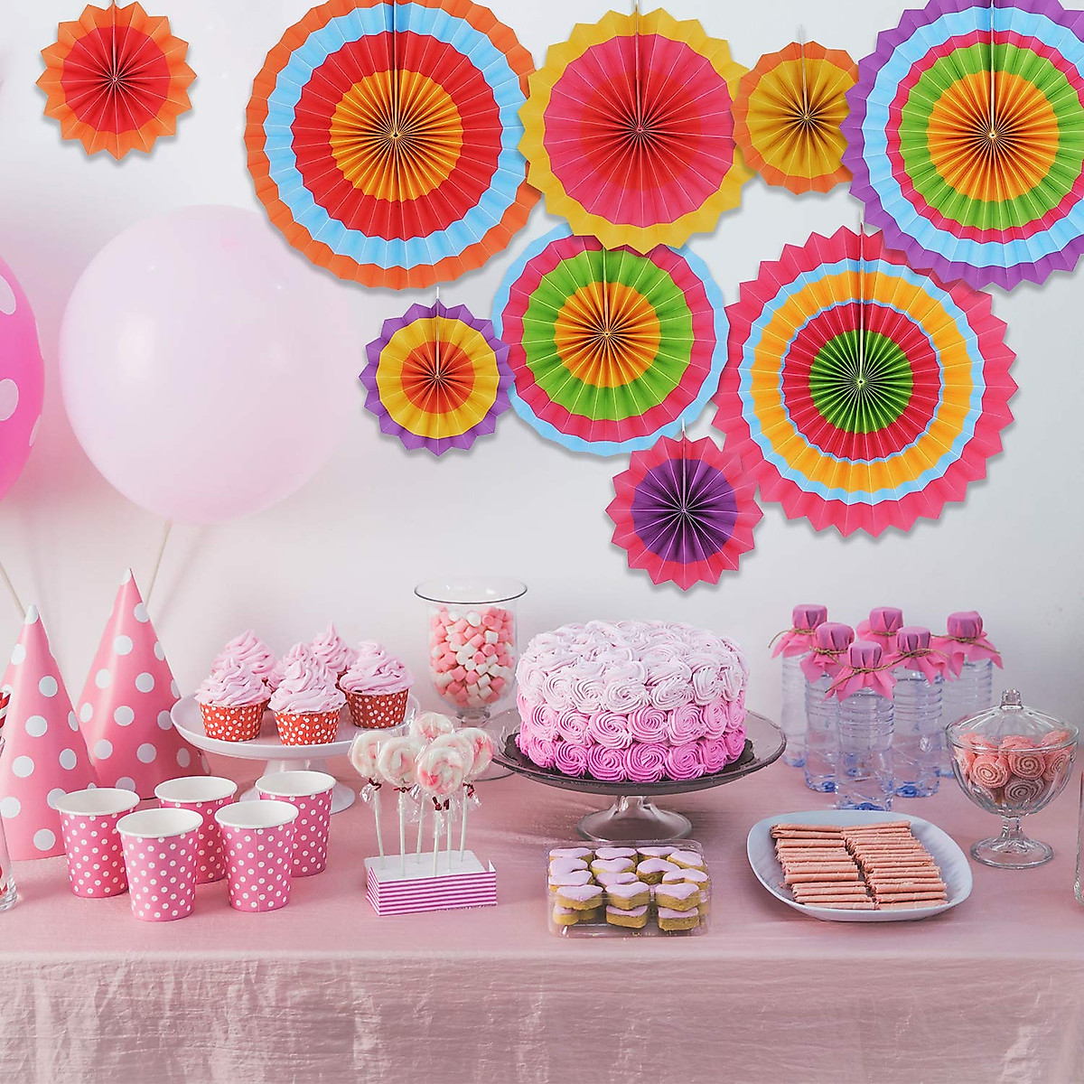 Joyin 24 Colorful Hanging Paper Fans for Fiesta & Events