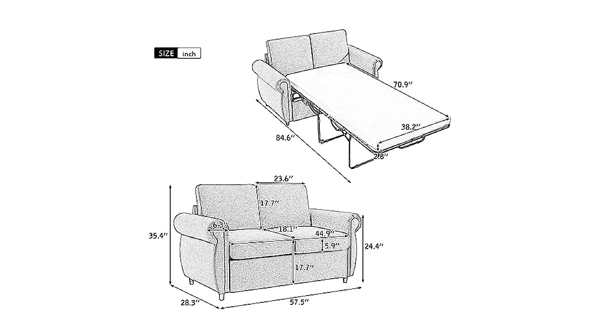 Gynsseh Loveseat Sleeper with Mattress - 2-in-1 Convertible Couch