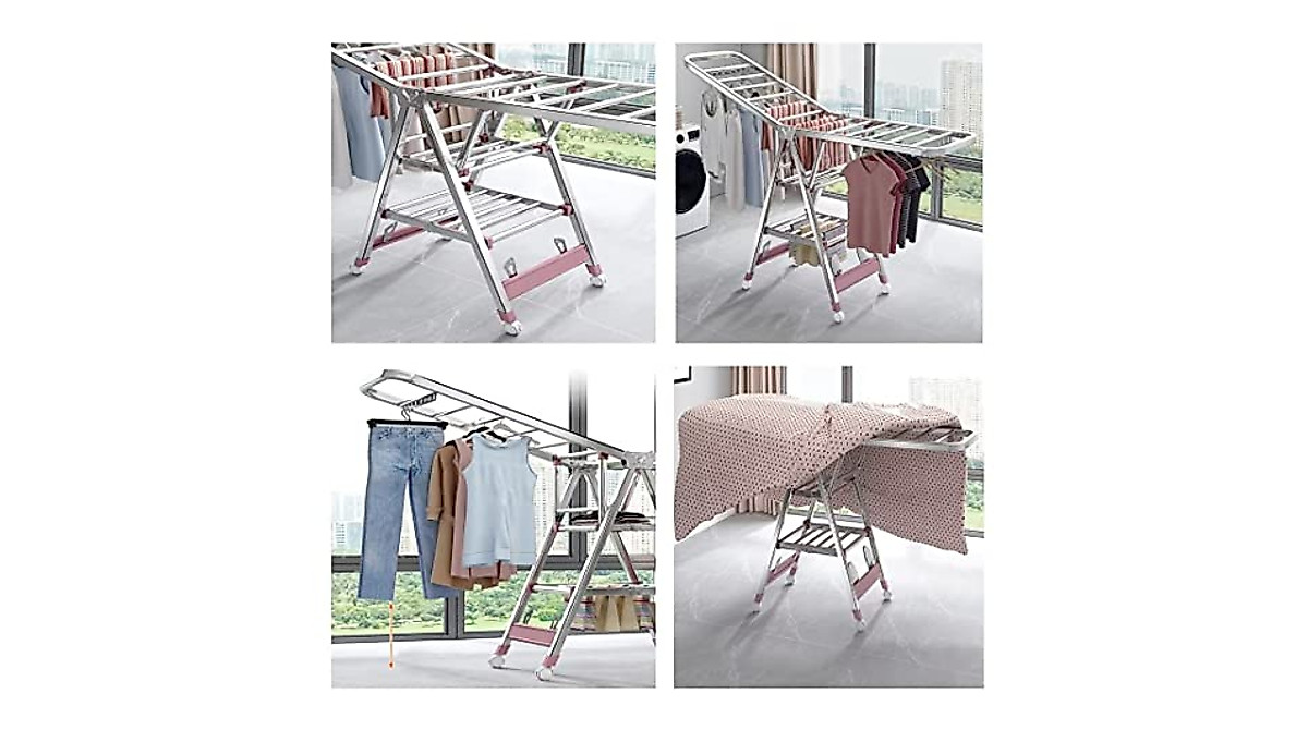 Shenairx Foldable Indoor Clothes Drying Rack with Adjustable Wings