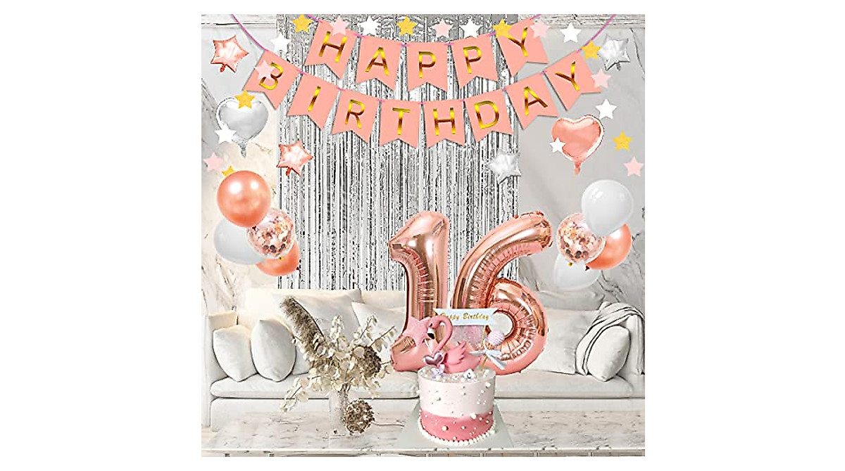 Sweet 16 Birthday Decorations - Rose Gold Party Kit for Girls 16