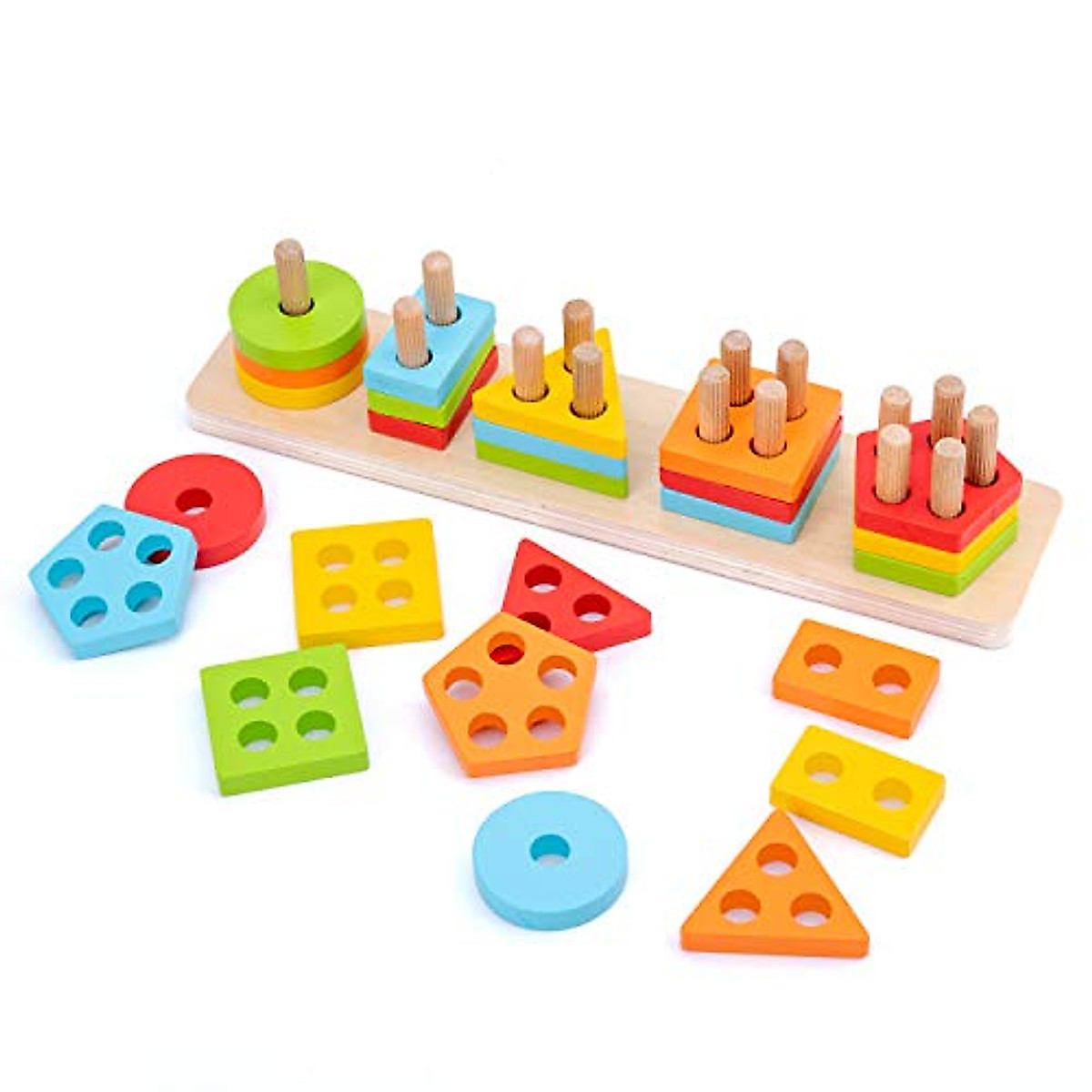 Wood City Wooden Sorting Toy for Kids 1-3 | Shape & Color Stacker