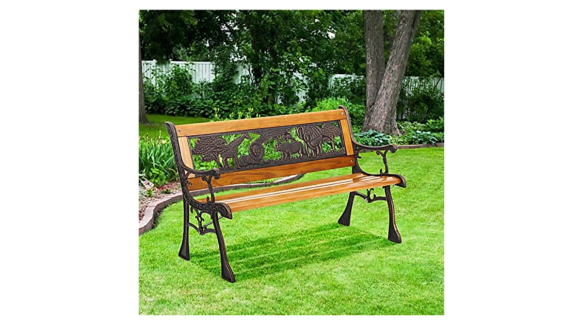 YRLLENSDAN Kid's Metal Patio Bench - Cute Animal Design Outdoor Seating