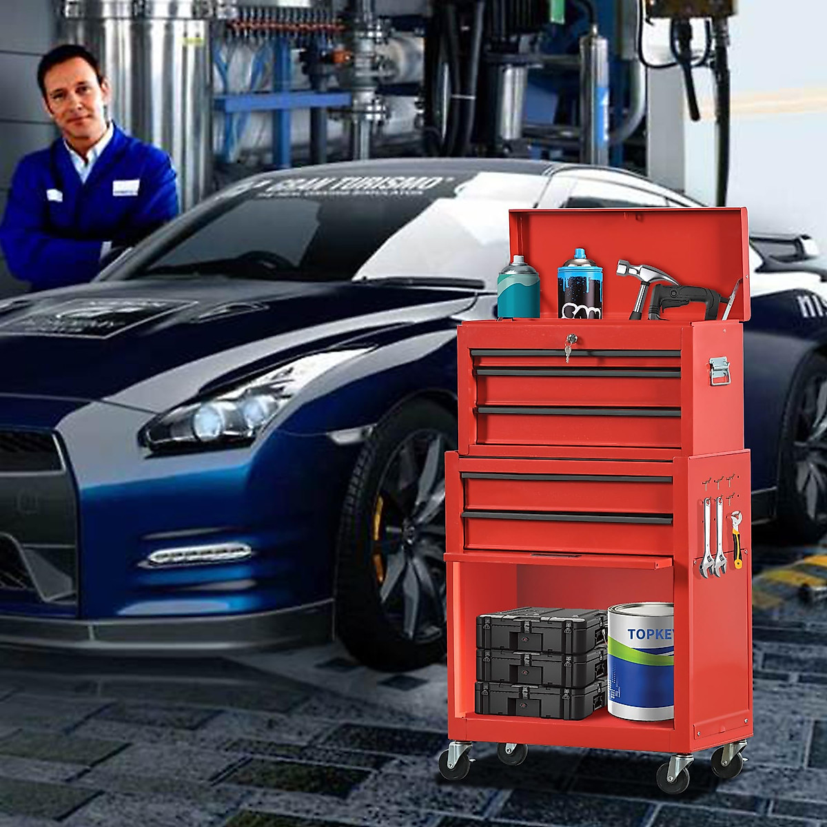 TOPKEY Rolling Tool Chest with Wheels - Detachable, High Capacity