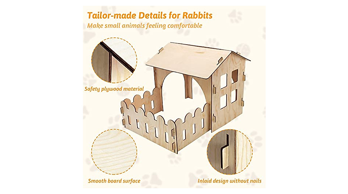 Fhiny Wooden Rabbit Castle with Fence for Small Pets | Safe & Easy Assembly