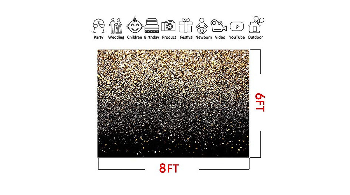 Neujahrs-Fotohintergrund 1,8 X 1,5 M – Schwarz-gold, Vinyl, Für Party, Weihnachtsfeier & Deko