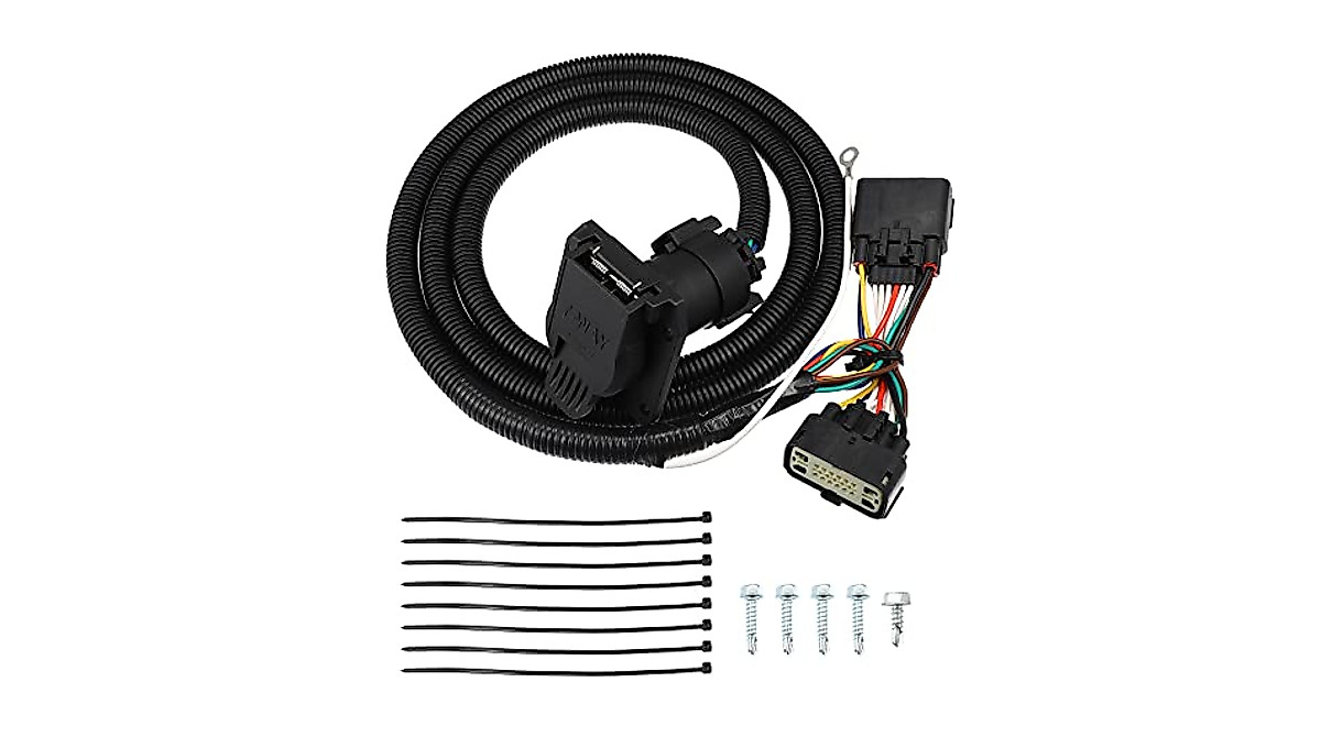 thumbnail interactive-video image 1 of Carpopart 7 Pin Trailer Wiring Harness T-Connector – For Ford F-150 2015-2020, 613g, Black Rubber 1 of 5