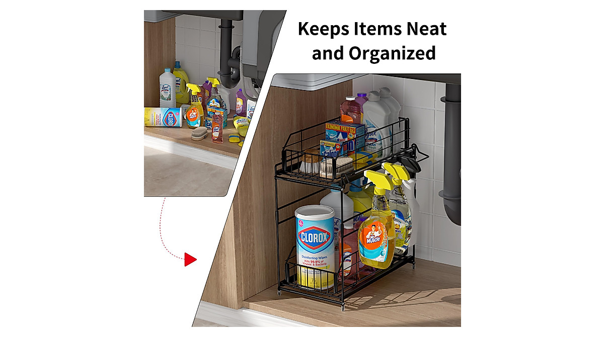 SUEH DESIGN Under Sink Organizer: 2-Tier Pull Out Storage