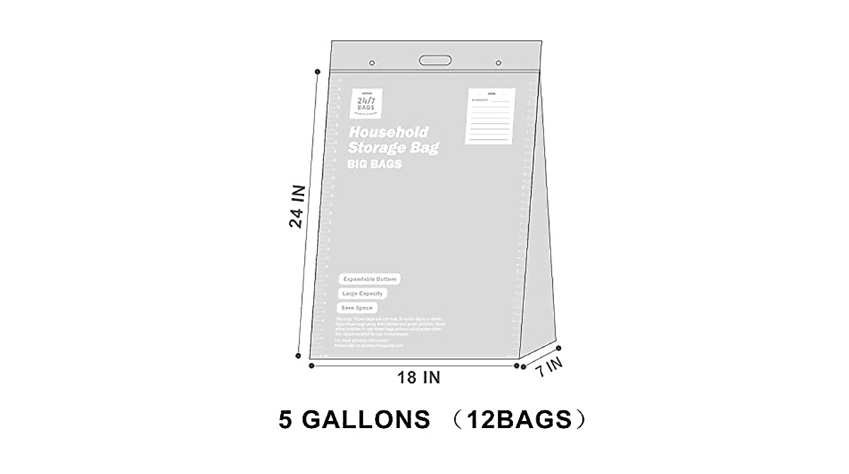 24/7 Bags - Heavy Duty 5 Gallon Double Zipper Bags