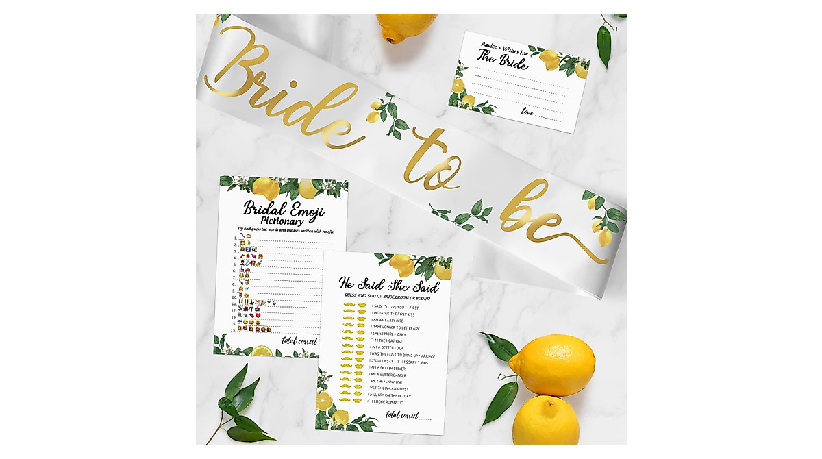 Lemon Bridal Shower Game Set with Sash - Fun Activities for 50 Guests