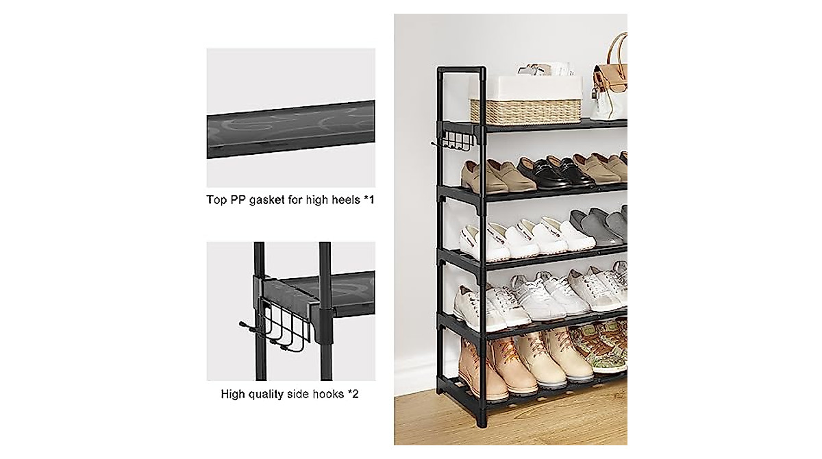 UNITSTAGE 5-Tier Black Shoe Rack - Organize 25 Pairs