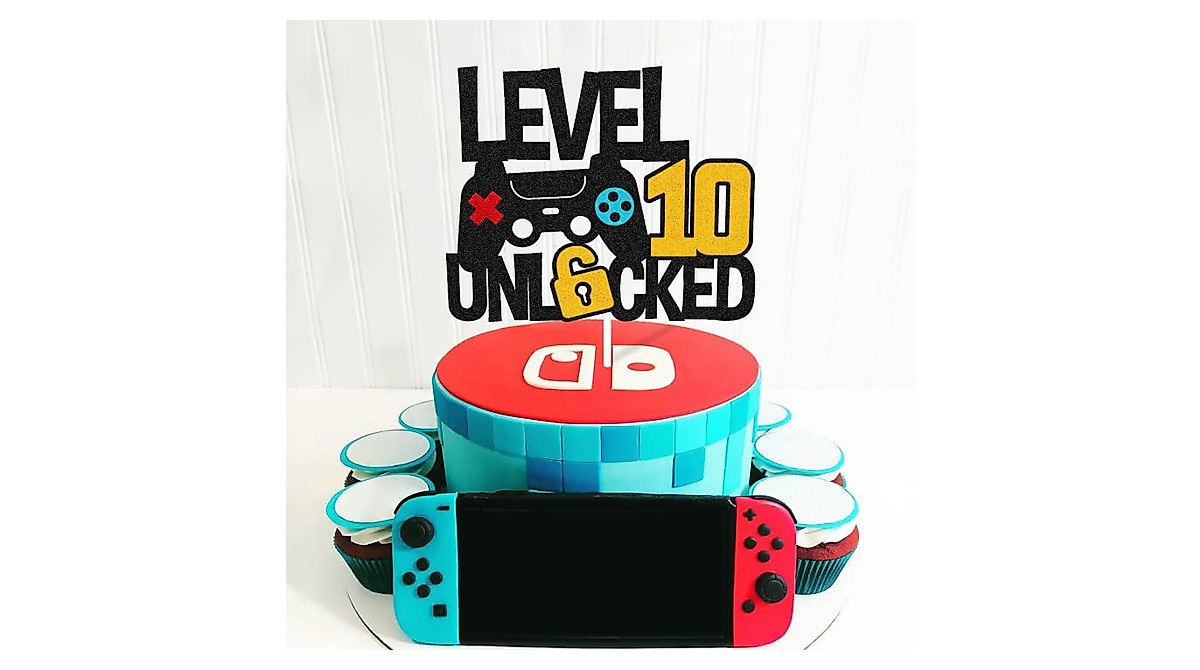 "Level 10th Unlocked" Cake Topper - Video Game Theme Birthday Decor For Boys, 10th Birthday Party Supplies - View #4